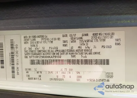 2017 Ford Transit-250 from USA, damaged, VIN 1FTYR1ZMXHKA75132